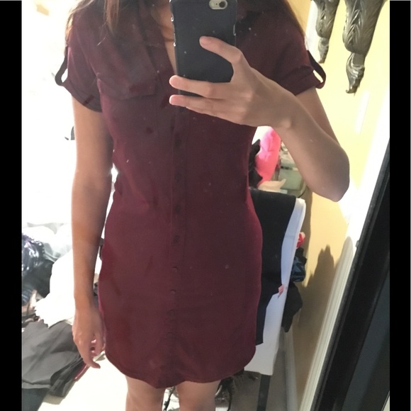 Maroon burgundy button up dress - Picture 1 of 4